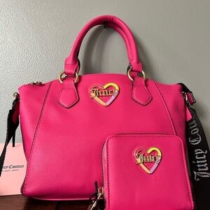 Juicy Couture Pink Flash Love Mode Satchel with Crossbody Strap & Wallet Set NWT